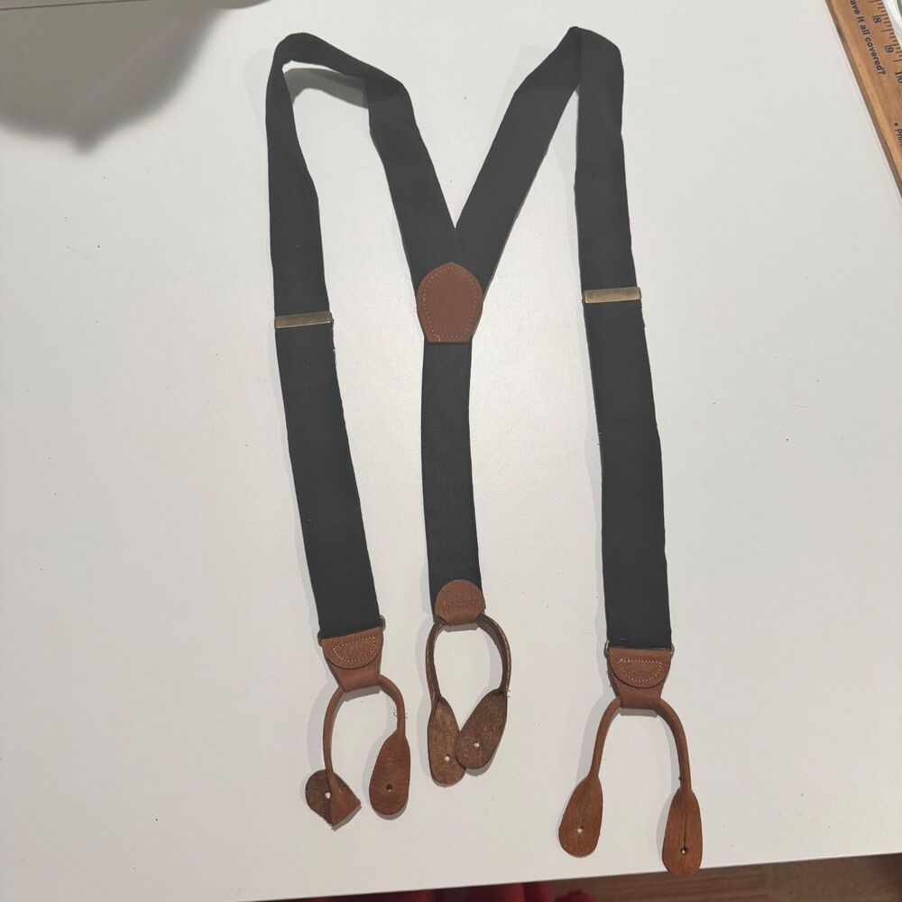 CAS W Germany Full Elastic Y Back Men's Suspenders  Leather Button Tabs black